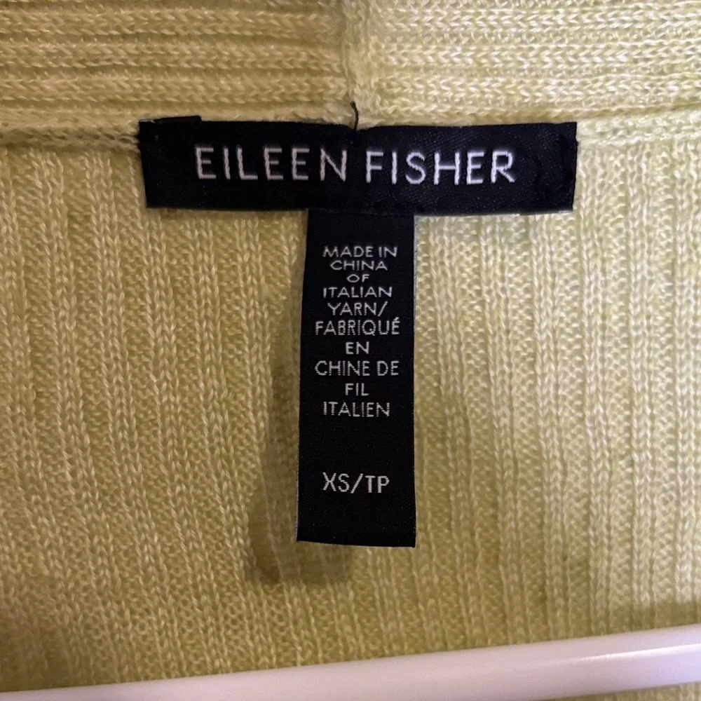 Eileen Fisher Organic Linen Open Cardigan Sweater XS Chartreuse Green